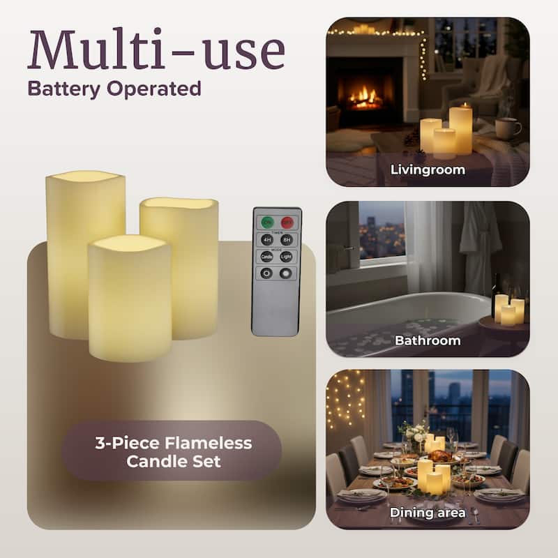 Lavish Home Set of 3 LED Flameless Candle with Remote