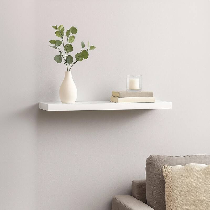 Zyno Floating Wall Shelf, 35 Inch, Glossy White MDF Body