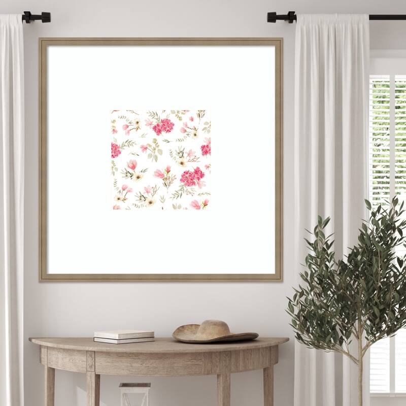 Floral Bouquets Pattern Light Pink by Anis Illustration Wood Framed Wall Art Print