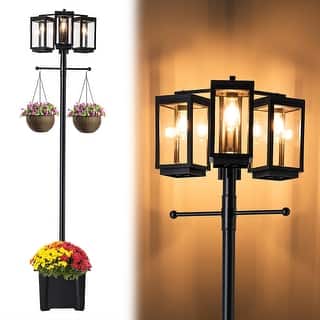 C Cattleya 3-Light 77.5in Solar Outdoor Post Light with Planter (Bulb Included)