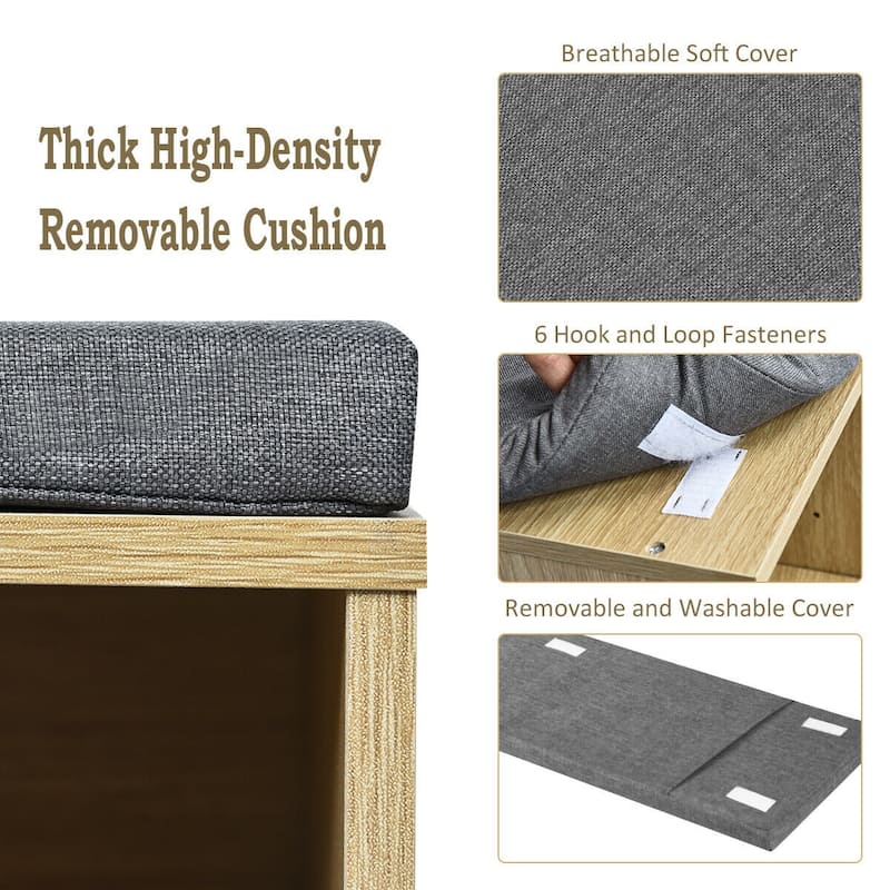 Gymax Entryway Padded Shoe Storage Bench 10-Cube Organizer Bench - 41'' x 12'' x 19''