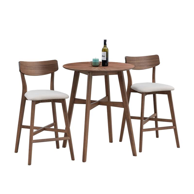 Modern 3-Piece Dining Set with Round Counter Height Bar Table & 2 Upholstered Chairs