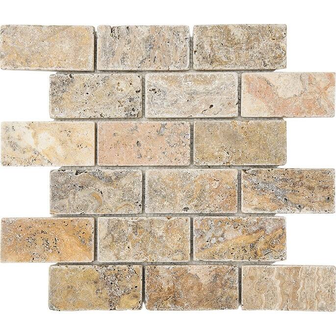 Rustic Desert Travertine 2" x 4" Tumbled Mosaic Tile - 5 Sheets (5.00 sf) - Brown