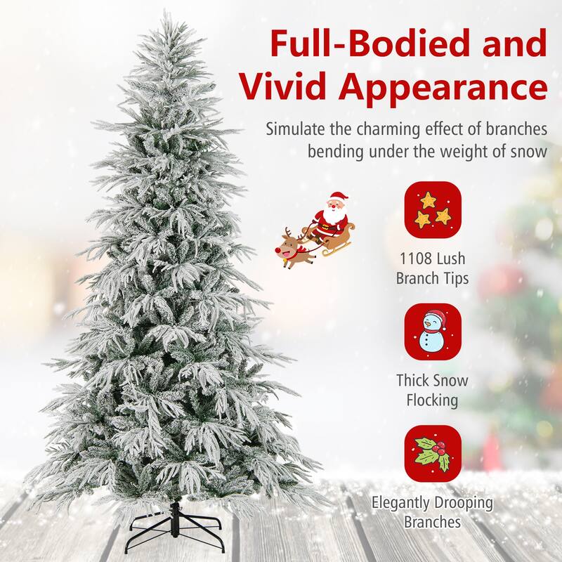 Gymax 6/7/8 FT Artificial Christmas Tree w/1108 PE PVC Branch Tips & - Green, White