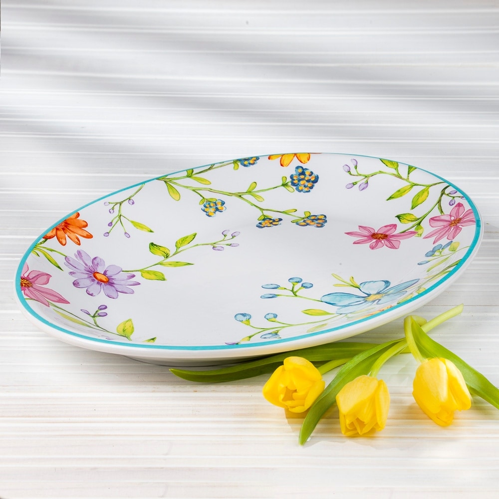 Euro Ceramica Charlotte Stoneware 15" Oval Serving Platter - 15.5 in. x 11.38 in. x 1.46 in.