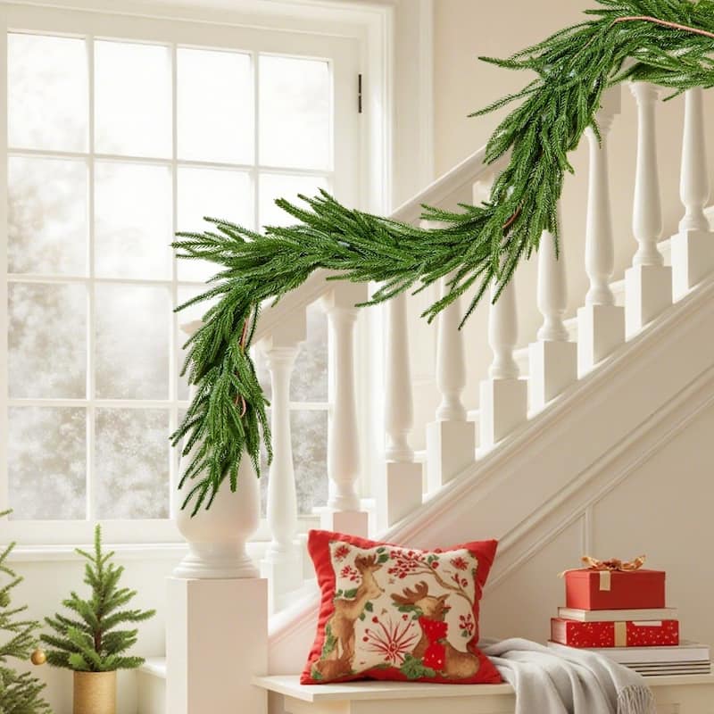 Lush Green Norfolk PE Christmas Garland with Full Fluffy Design for Home and Holiday Decoration