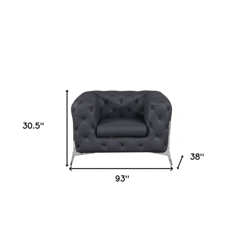 HomeRoots Three Piece Indoor Dark Gray Italian Leather Five Person Seating Set