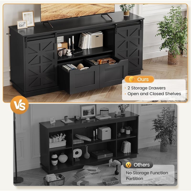 Farmhouse TV Stand 65 Inch TV Entertainment Center 2 Drawers Sliding Barn Doors