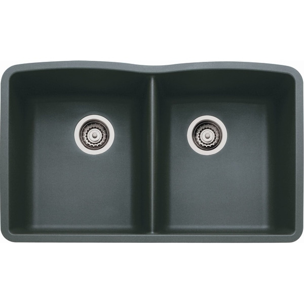 Blanco 440184 Diamond 32 Silgranit Granite Composite Undermount Equal Double Bowl Kitchen Sink Anthracite