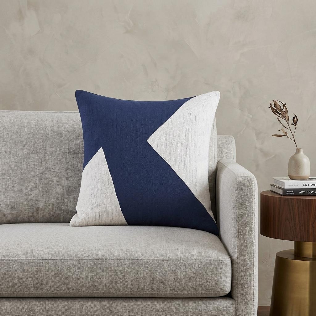 HomeRoots 20" Navy Blue And Ivory Cotton Abstract Throw Pillow