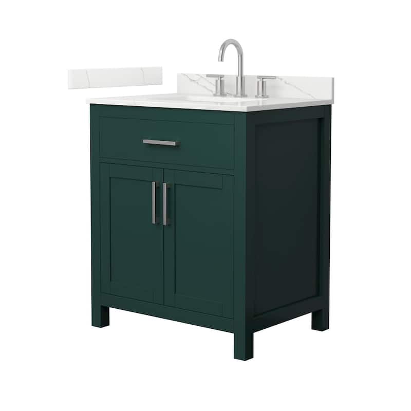 Wyndham Collection WCG2424-30S-QTZ-US3MXX Beckett 30" Free Standing - Green / Giotto Quartz Top / Brushed Nickel