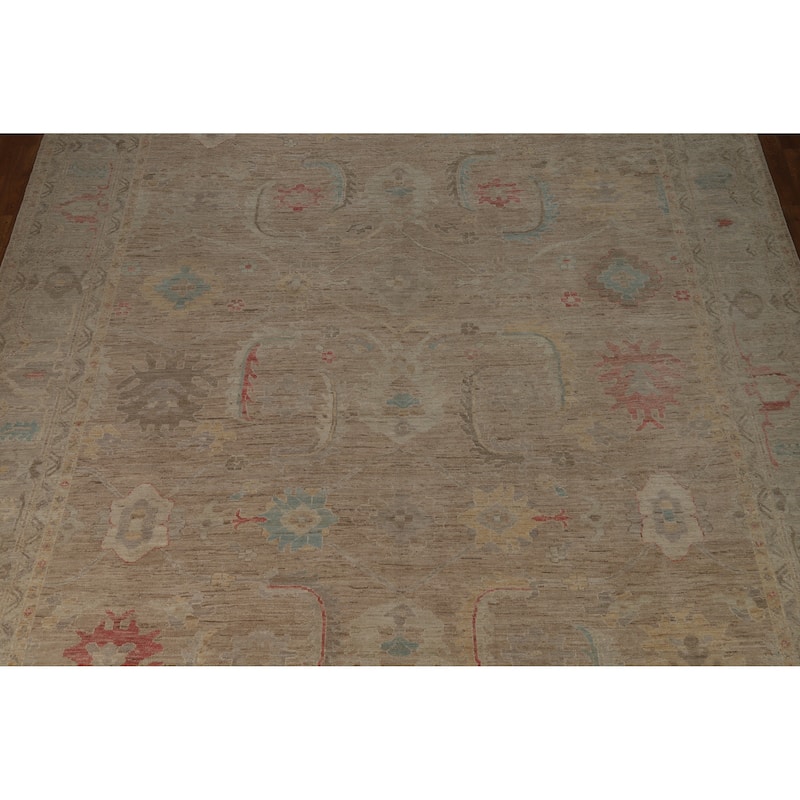 Hand Knotted Oriental 100% Wool Carpet Transitional All-Over Brown Oushak Area Rug - 13' 9'' X 10' 3''