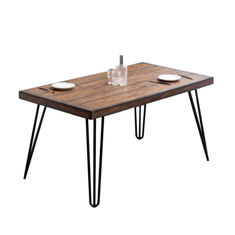 Industrial Metal Hairpin Design Dining Table, Rustic Dark Pine