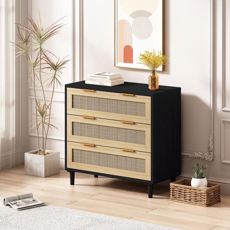 31.50" Width 3-Drawer Rattan Storage Cabinet