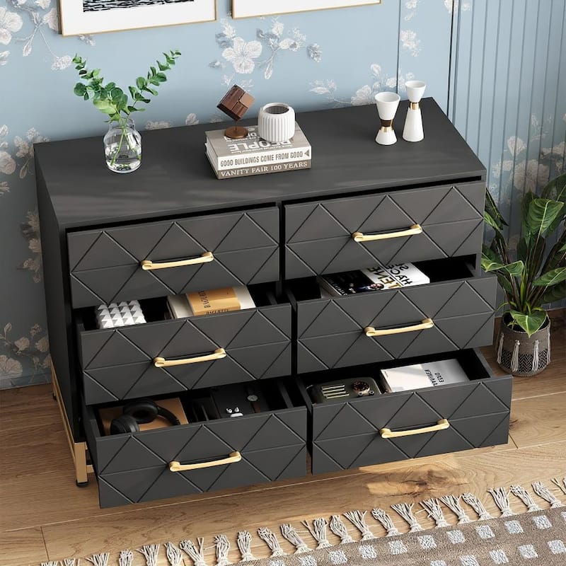 6 Drawer Wooden Dresser, with Metal Handle
