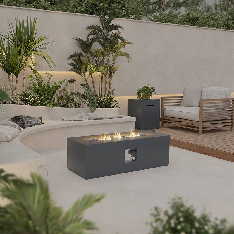 UPHA 42 Inch Outdoor Propane Fire Pit Table, 50,000 BTU Iron Rectangular Gas Fire Pits for Outside with Tank Cover and Lid