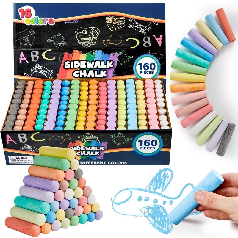 160Pcs Sidewalk Chalks Set Washable Jumbo Chalk - Multicolor