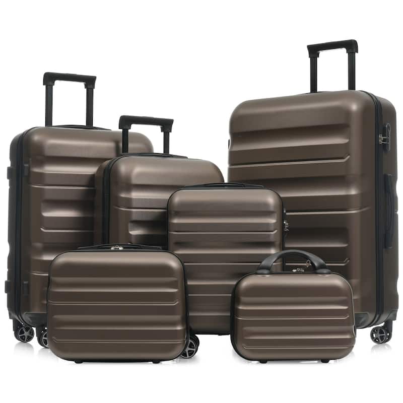 6-Piece Modern Hard-Shell Luggage, Lightweight Luggage with Spinner Wheels, for Boarding Travel, Brown