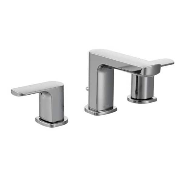 slide 2 of 6, Moen Rizon Double-Handle Widespread Low Arc Bathroom Faucet Chrome
