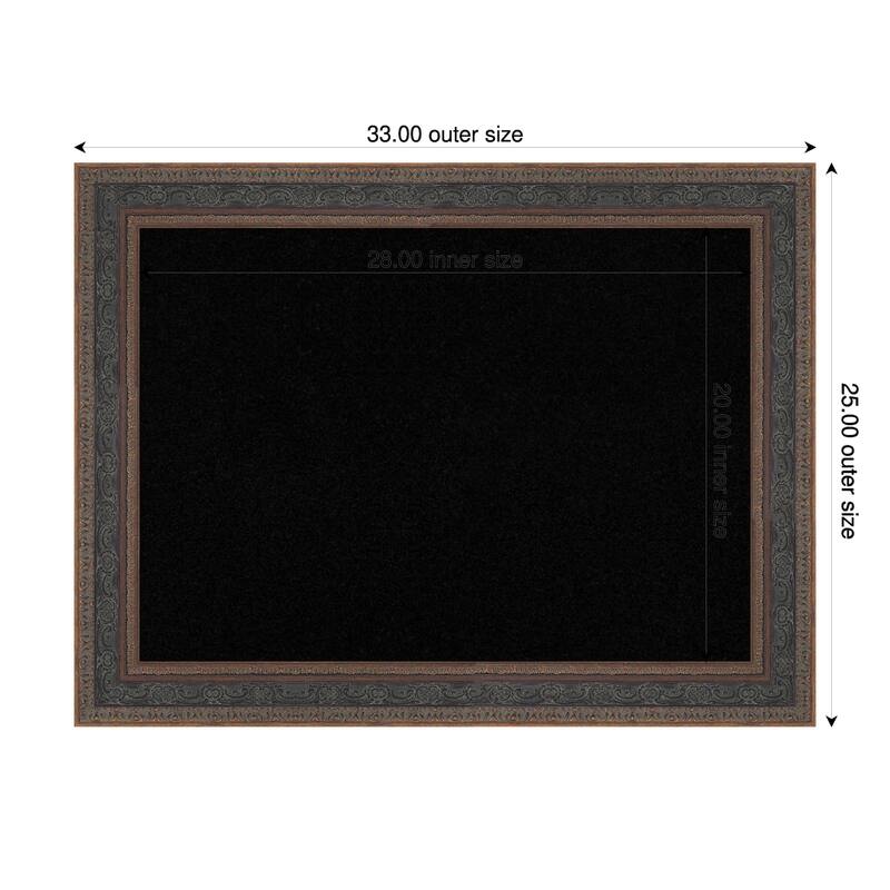 Attic Aged Bronze Wood Framed Cork Board - Bulletin Board, Organization Board, Pin Board - Black - 33 x 25 in