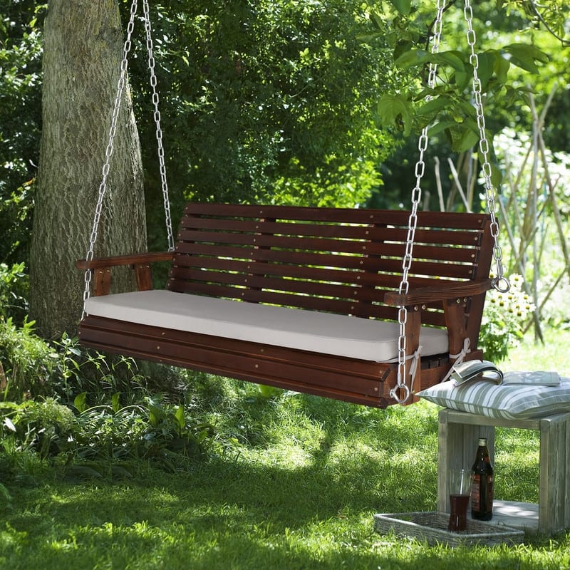 5 ft. 3-Person Wood Outdoor Porch Swing with Cushion - N/A