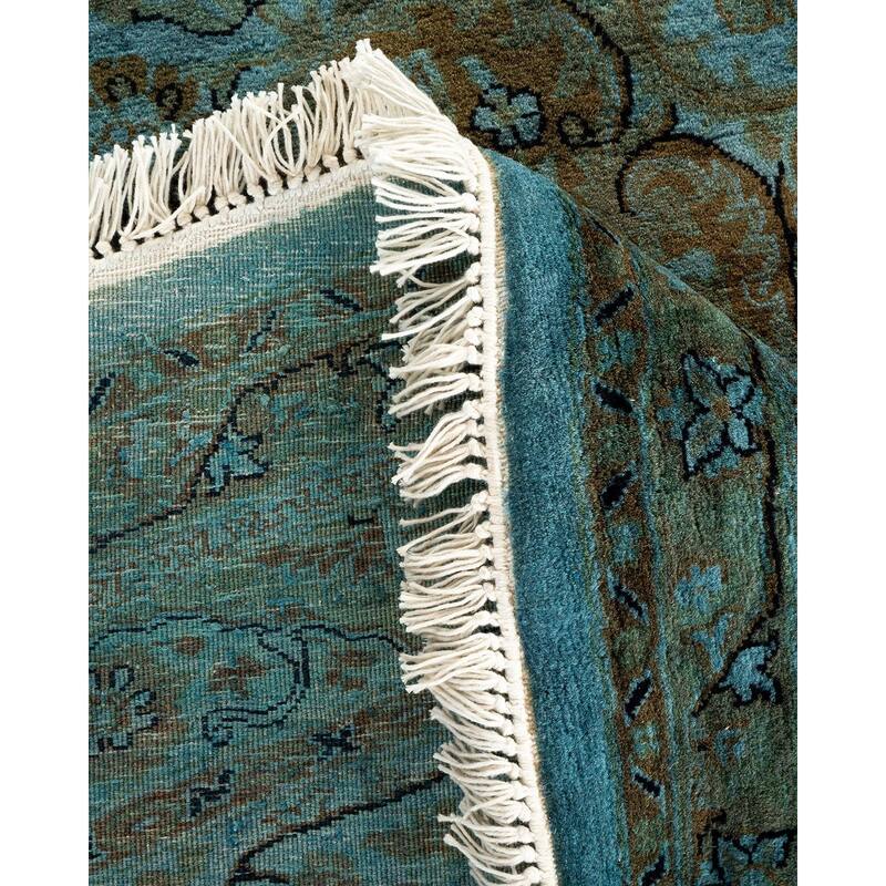 Overton Hand Knotted Wool Vintage Inspired Modern Contemporary Overdyed Blue Round Area Rug - 8' 1" x 8' 1"