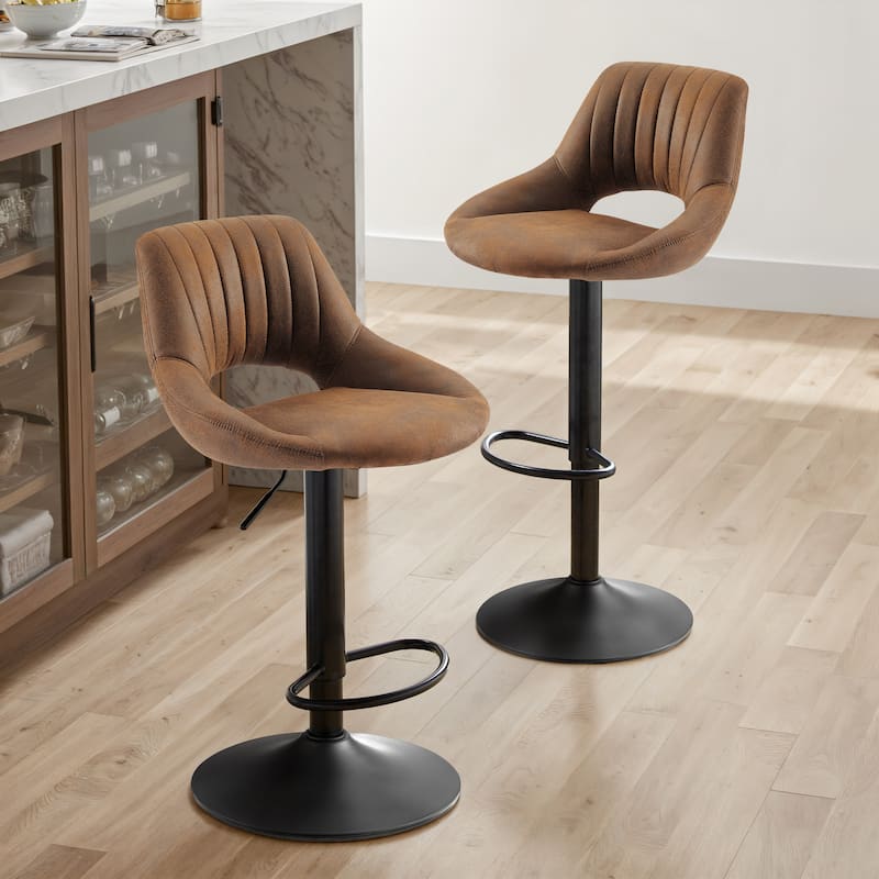 Art Leon Modern Adjustable 360 Swivel Barstool with Retro Faux Leather - Set of 2 - Brown