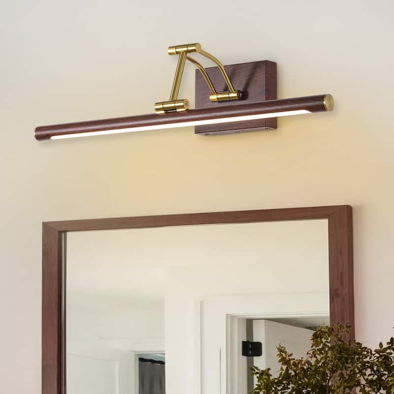 Adjustable LED Linear Wall Sconce Dimmable Modern Vanity Picture Light - Walnut