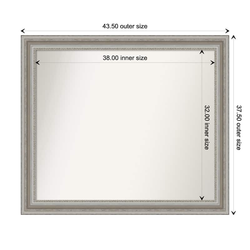 Parlor Silver Framed Non-Beveled Custom Wall Mirror, Bathroom Vanity Mirror - Outer Size: 43.5 x 37.5