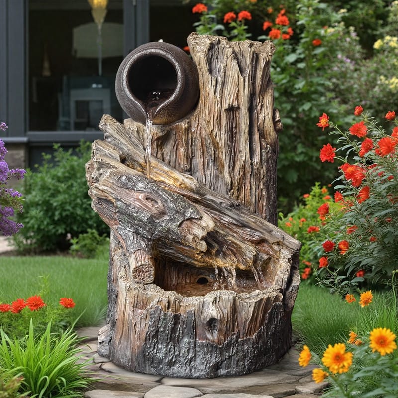 Vbal Outdoor Tree Trunk Rainforest Waterfall Fountain with LED Lights Weather Resistant