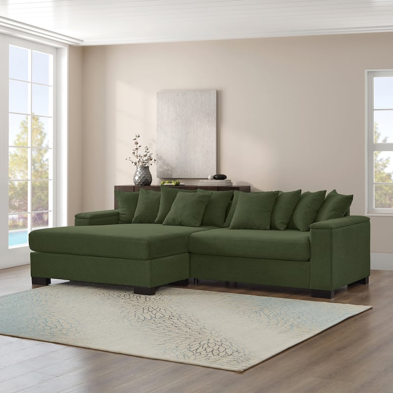 111" L Shaped Sectional Couch with Chaise Lounge and Storage Armrest