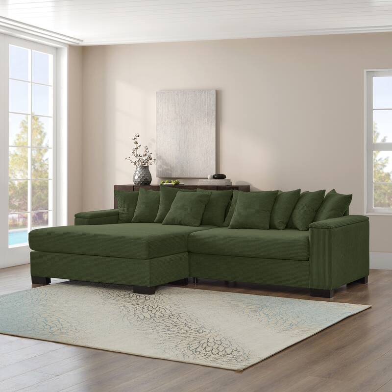L Shape Sofa with Convertible Chaise Lounge, Arm Storage and Pillows