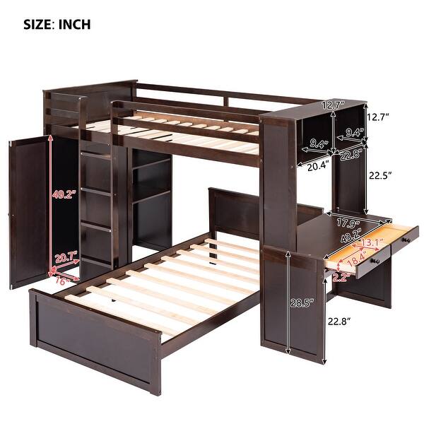 dimension image slide 3 of 6, Twin size Loft Bed with a Stand-alone bed, Shelves,Desk,and Wardrobe