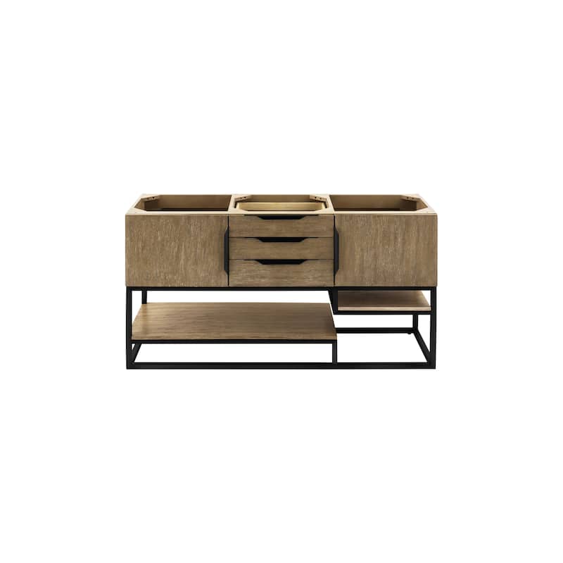 James Martin Vanities Columbia 59" Double Vanity, Latte Oak with Matte Black Hardware - Base Only - No Countertop
