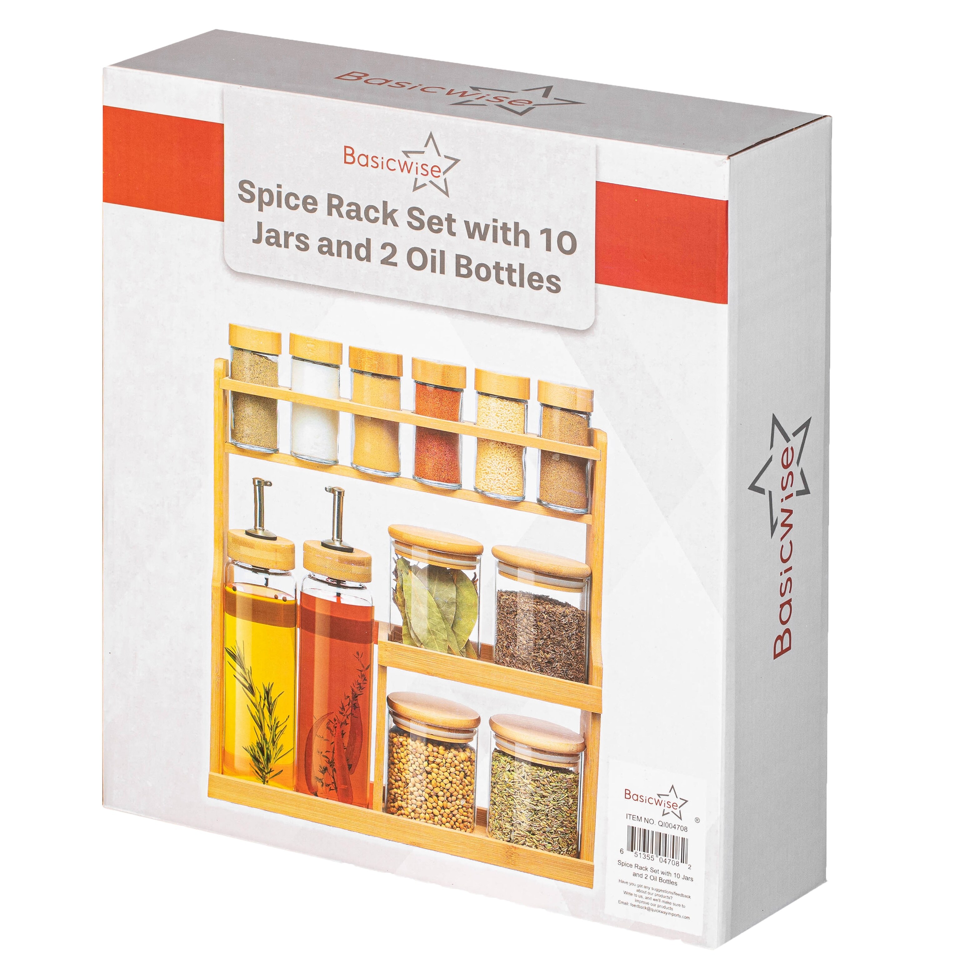 Basicwise 3-Tier Bamboo Spice Rack with 6 Spice Shaker