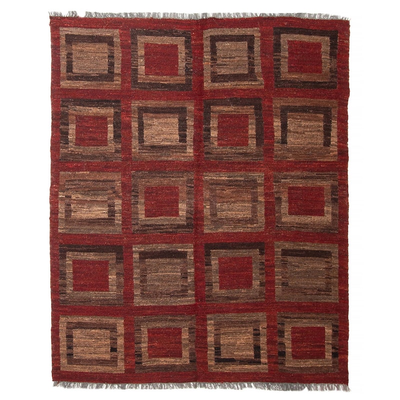 ECARPETGALLERY Flat-Weave Natural Red Wool Tapestry Kilim - 5'3 x 6'6 - Dark Red - 5'3 x 6'6