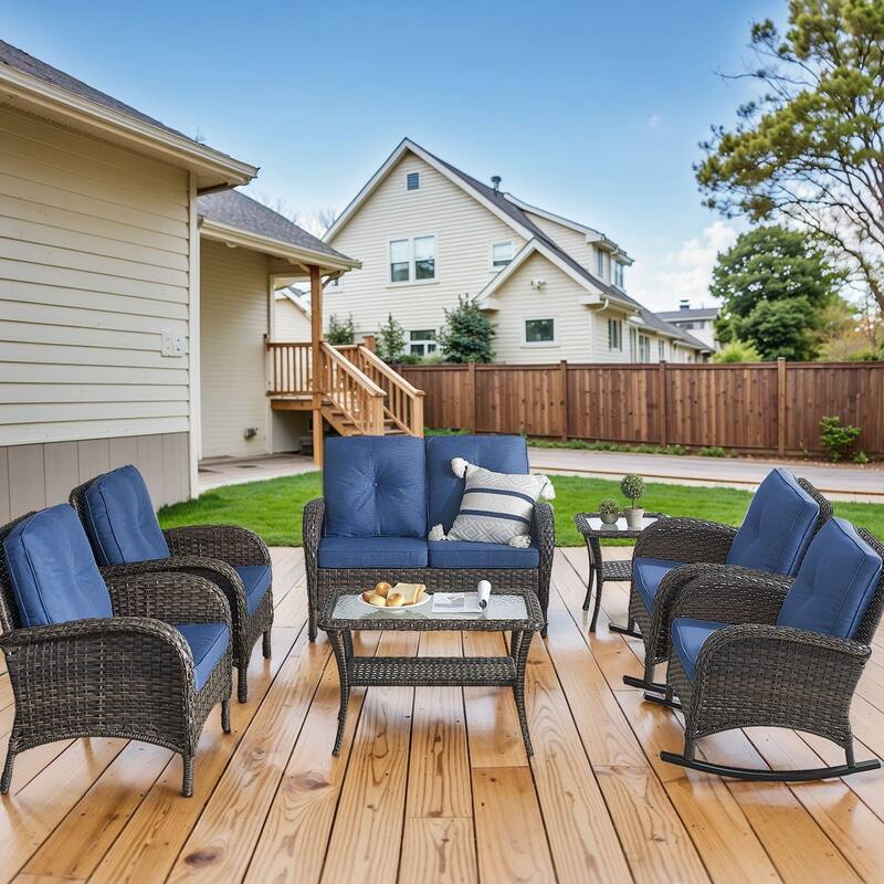 Outdoor Rocker Chair with Sofa Chair -Blue - Brown - Brown - Grey