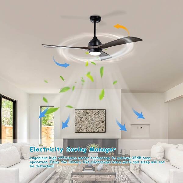 Bella Depot 52 Inch Black Ceiling Fan With Light, Reversible Blades