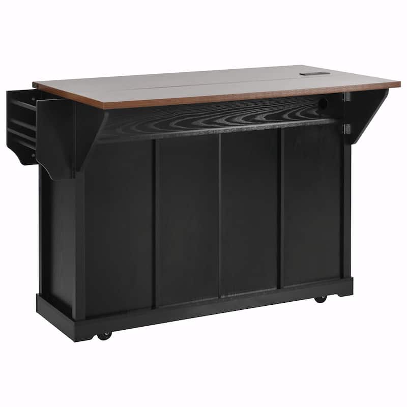 58-inch Farmhouse Kitchen Island with Storage, Sliding Barn Door & Metal Grid Side Door