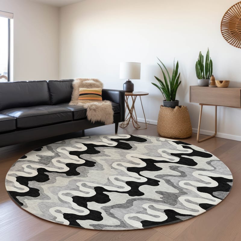 Machine Washable Indoor/ Outdoor Chantille Abstract Ripples Rug