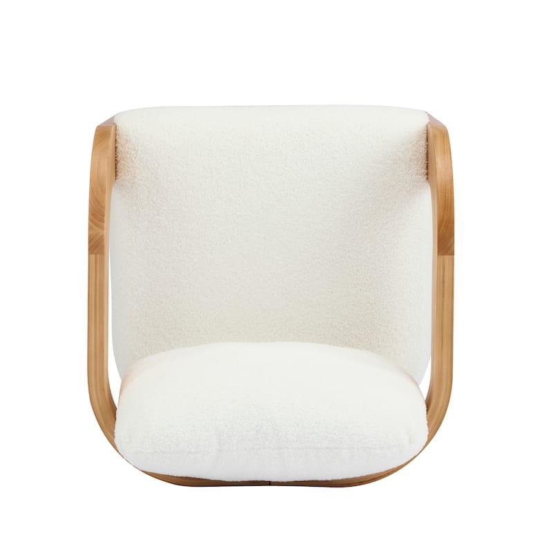 2-Pack Dining Chairs with Pillow Back, White Boucle Fabric, Natural Color Solid Wood Frame