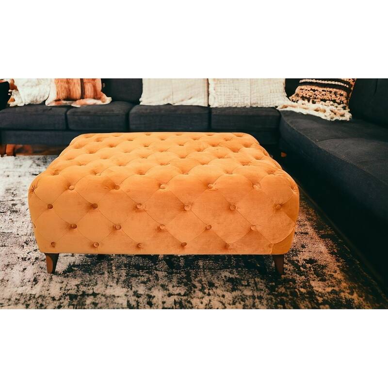 HomeRoots 40" Orange and Brown Fabric and Solid Wood Square Coffee Table - 40' X '18' X '40 - Orange