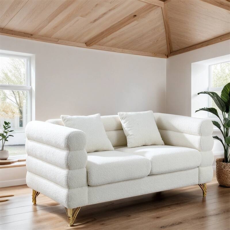 60Inch Oversized 2 Seater Fabric Sectional Sofa with 2 Pillows