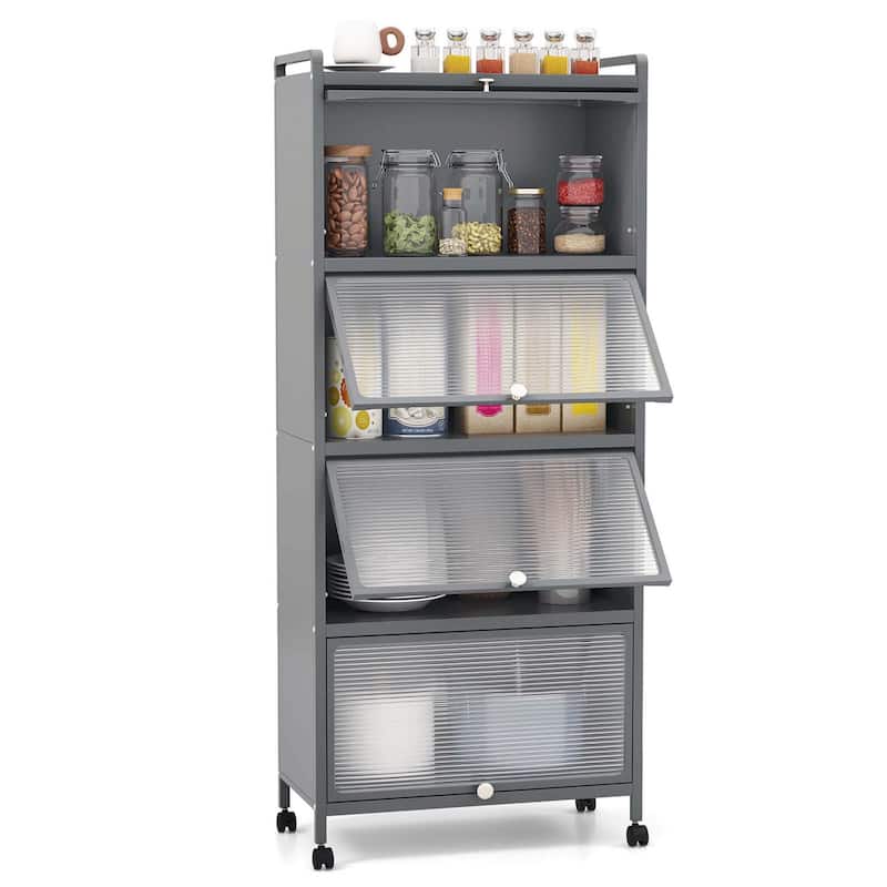 5-Tier Kitchen Baker's Rack Storage Cabinet w/ Mobile Microwave Stand - Grey