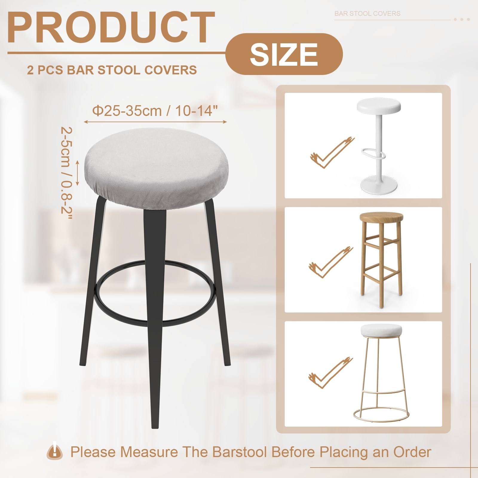Velvet Bar Stool Covers, Round Bar Stool Cover with Elastic Band Stretch Chair Seat Cover Washable Slipcovers