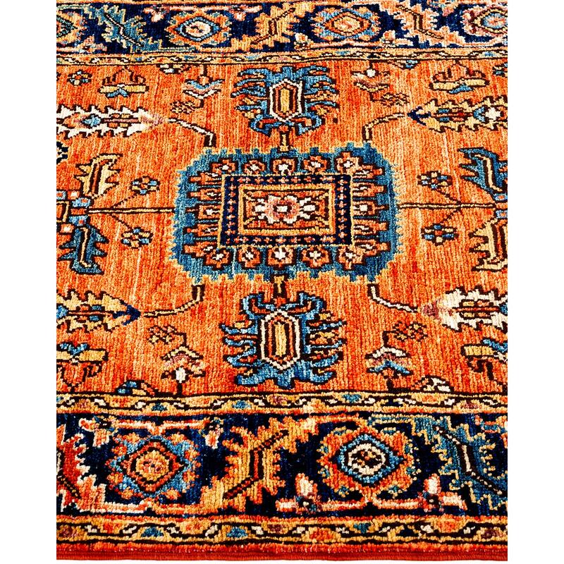 Hand Knotted Traditional Tribal Wool Orange Area Rug - 2' 9" x 12' 11"