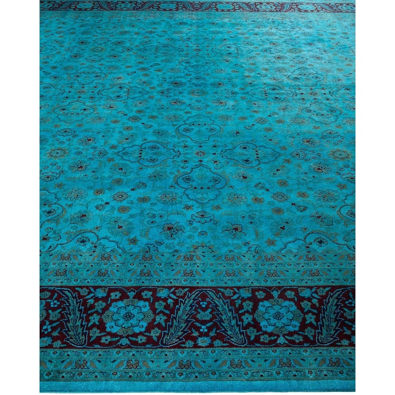 Overton Hand Knotted Wool Vintage Inspired Modern Contemporary Overdyed Blue Area Rug - 9' 10" x 14' 10"