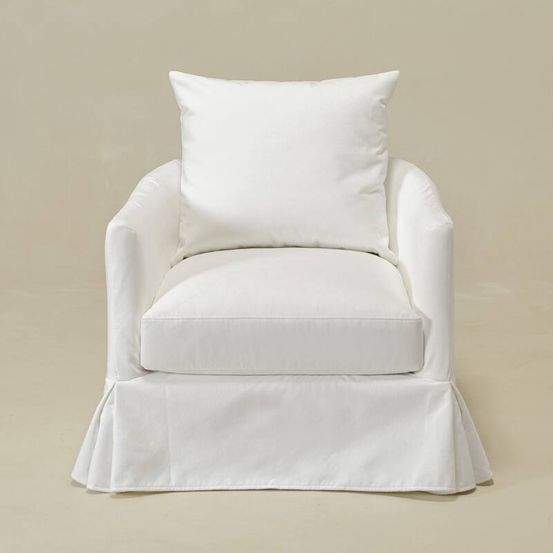 KINWELL 32" W Down Fill Upholstered Slipcovered Swivel Barrel Accent Armchair