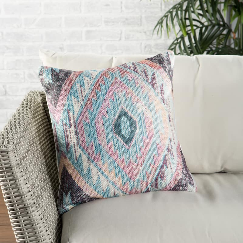 Nikki Chu Sinai Indoor/ Outdoor Tribal Blue/ Multicolor Throw Pillow