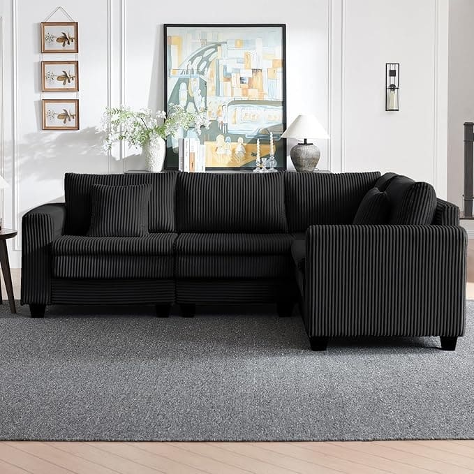 L-Shaped Cloud-Like Sectional Sofa Deep Seat Lounge Couch 3-Seat Couch - Black